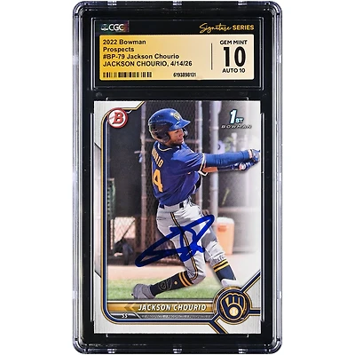 Jackson Chourio Milwaukee Brewers Autographed 2022 Bowman Prospects #BP-79 CGC Fanatics Witnessed Authenticated 10/10 Card