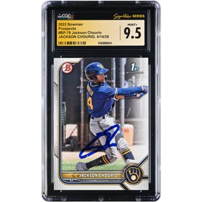 Jackson Chourio Milwaukee Brewers Autographed 2022 Bowman Prospects #BP-79 CGC Fanatics Witnessed Authenticated MINT+ 9.5 Card