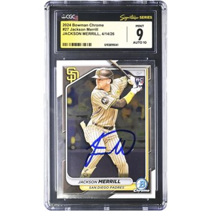 Jackson Merrill San Diego Padres Autographed 2024 Bowman Chrome #27 CGC Fanatics Witnessed Authenticated /10 Rookie Card