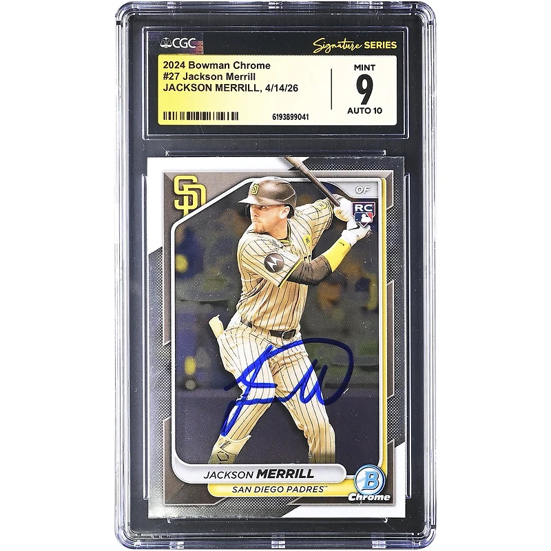 Jackson Merrill San Diego Padres Autographed 2024 Bowman Chrome #27 CGC Fanatics Witnessed Authenticated /10 Rookie Card
