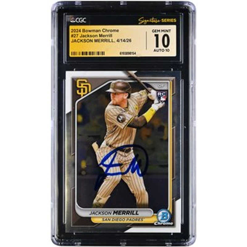 Jackson Merrill San Diego Padres Autographed 2024 Bowman Chrome #27 CGC Fanatics Witnessed Authenticated 10/10 Rookie Card