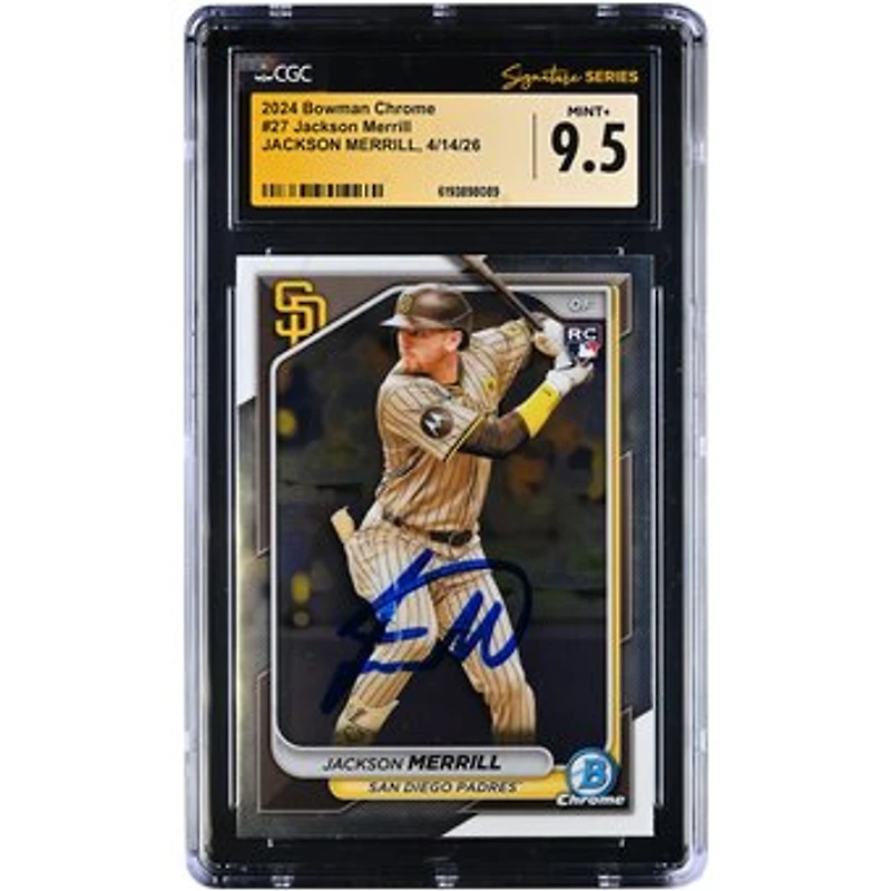 Jackson Merrill San Diego Padres Autographed 2024 Bowman Chrome #27 CGC Fanatics Witnessed Authenticated MINT+ 9.5 Rookie Card