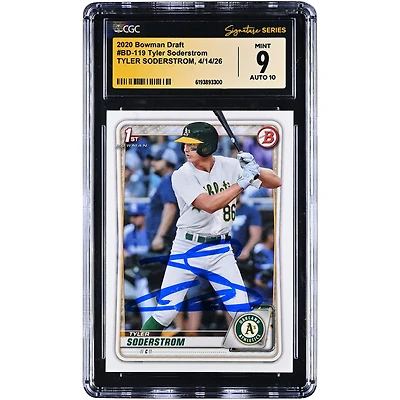 Tyler Soderstrom Athletics Autographed 2020 Bowman Draft #BD-119 CGC Fanatics Witnessed Authenticated 9/10 Card