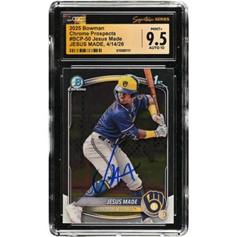 Jesús Made Milwaukee Brewers Autographed 2025 Bowman Chrome Prospects #BCP-50 CGC Fanatics Witnessed Authenticated 9.5/10 Card
