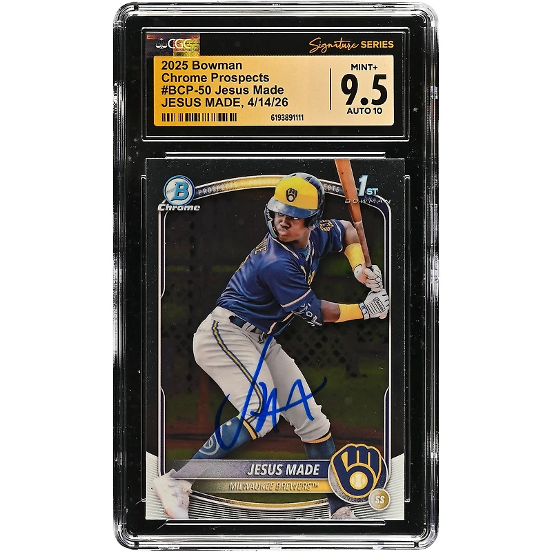 Jesús Made Milwaukee Brewers Autographed 2025 Bowman Chrome Prospects #BCP-50 CGC Fanatics Witnessed Authenticated 9.5/10 Card