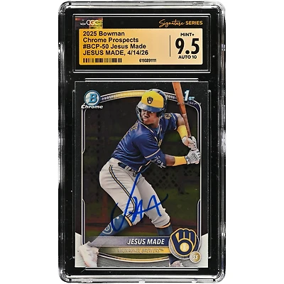 Jesús Made Milwaukee Brewers Autographed 2025 Bowman Chrome Prospects #BCP-50 CGC Fanatics Witnessed Authenticated 9.5/10 Card