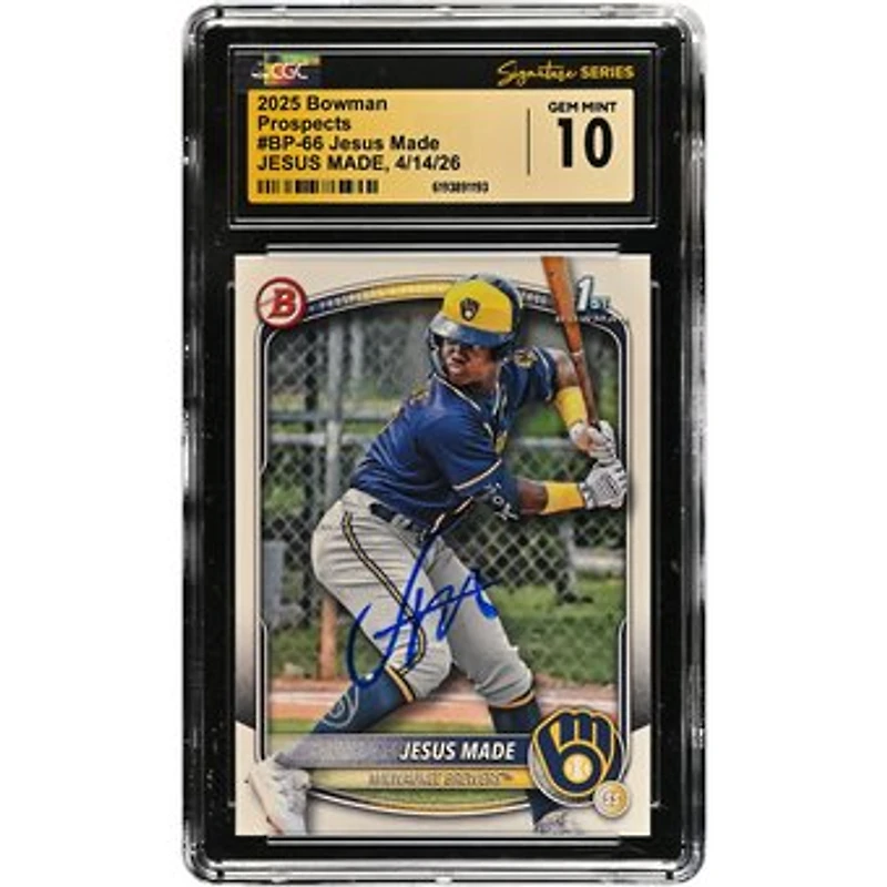 Jesús Made Milwaukee Brewers Autographed 2025 Bowman Prospects #BP-66 CGC Fanatics Witnessed Authenticated GEM MINT 10 Card
