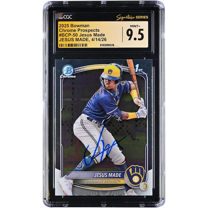 Jesús Made Milwaukee Brewers Autographed 2025 Bowman Chrome Prospects #BCP-50 CGC Fanatics Witnessed Authenticated MINT+ 9.5 Card