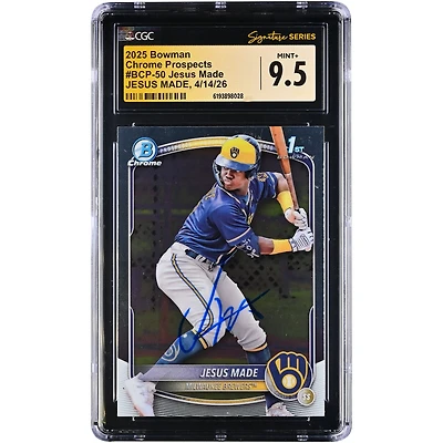 Jesús Made Milwaukee Brewers Autographed 2025 Bowman Chrome Prospects #BCP-50 CGC Fanatics Witnessed Authenticated MINT+ 9.5 Card
