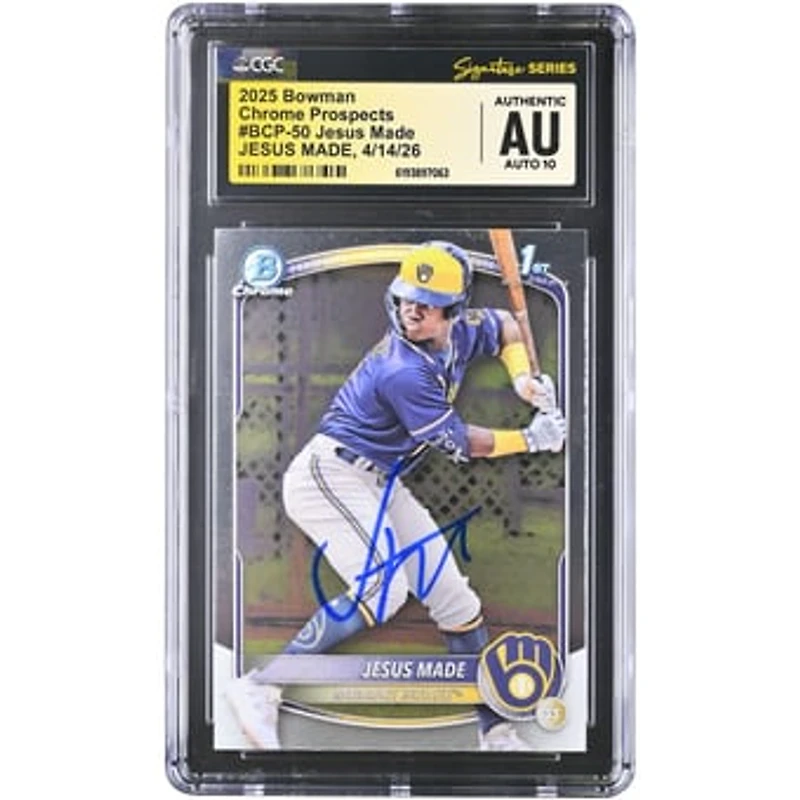 Jesús Made Milwaukee Brewers Autographed 2025 Bowman Chrome Prospects #BCP-50 CGC Fanatics Witnessed Authenticated AUTO 10 Card