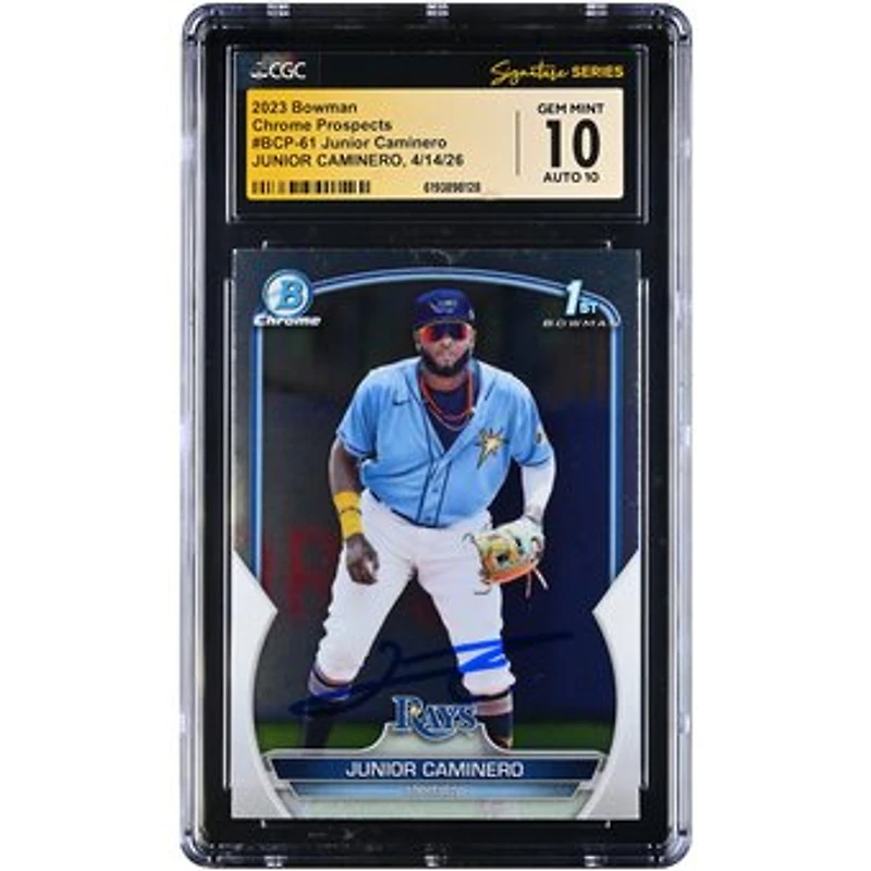 Junior Caminero Tampa Bay Rays Autographed 2023 Bowman Chrome Prospects #BCP-61 CGC Fanatics Witnessed Authenticated 10/10 Card