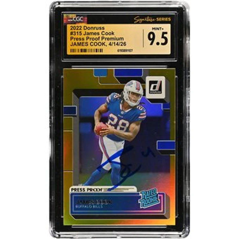 James Cook Buffalo Bills Autographed 2022 Donruss Press Proof Premium #315 CGC Fanatics Witnessed Authenticated MINT+ 9.5 Rookie Card
