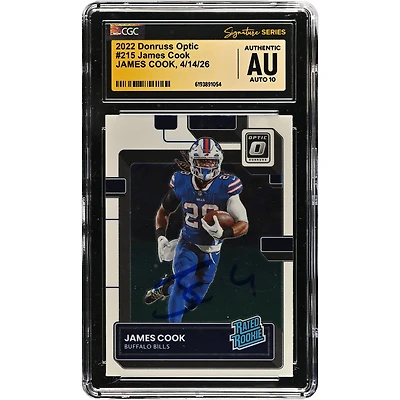 James Cook Buffalo Bills Autographed 2022 Donruss Optic #215 CGC Fanatics Witnessed Authenticated AUTO 10 Rookie Card
