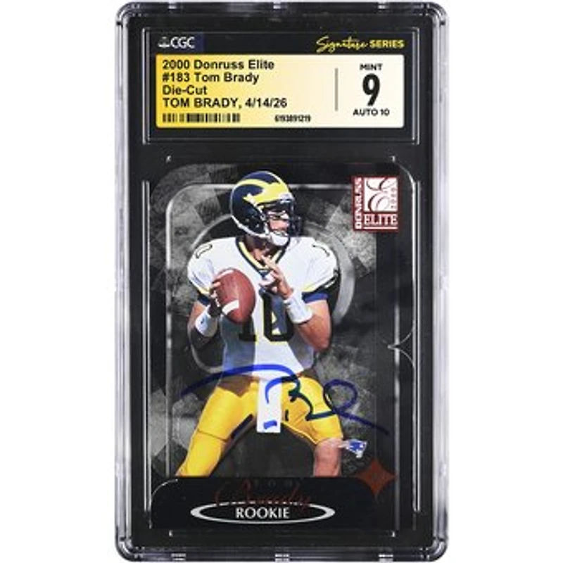 Tom Brady Michigan Wolverines Autographed 2000 Donruss Elite Die-Cut #183 CGC Fanatics Witnessed Authenticated 9/10 Rookie Card
