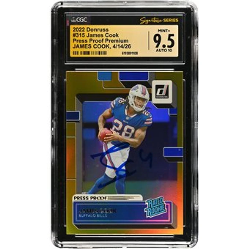 James Cook Buffalo Bills Autographed 2022 Donruss Press Proof Premium #315 CGC Fanatics Witnessed Authenticated /10 Rookie Card