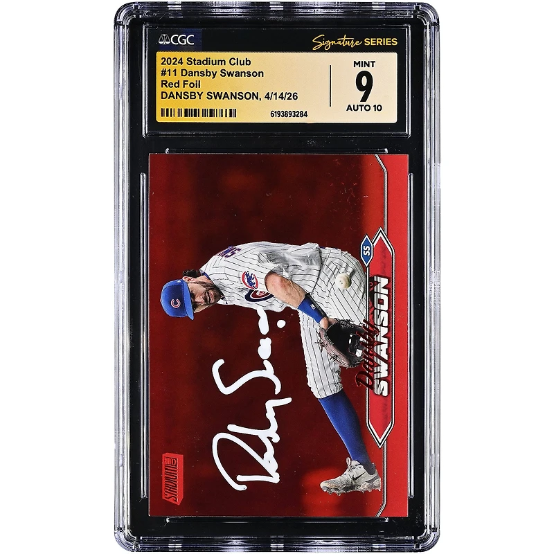 Dansby Swanson Chicago Cubs Autographed 2024 Stadium Club Red Foil #11 CGC Fanatics Witnessed Authenticated 9/10 Card