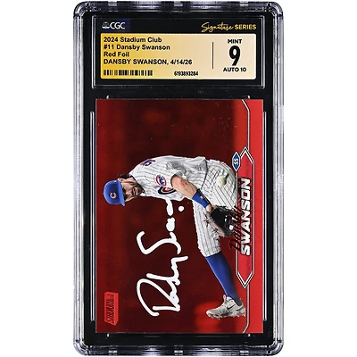 Dansby Swanson Chicago Cubs Autographed 2024 Stadium Club Red Foil #11 CGC Fanatics Witnessed Authenticated 9/10 Card