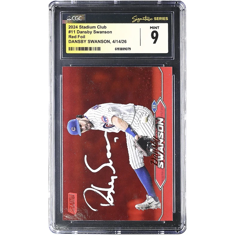 Dansby Swanson Chicago Cubs Autographed 2024 Stadium Club Red Foil #11 CGC Fanatics Witnessed Authenticated MINT 9 Card