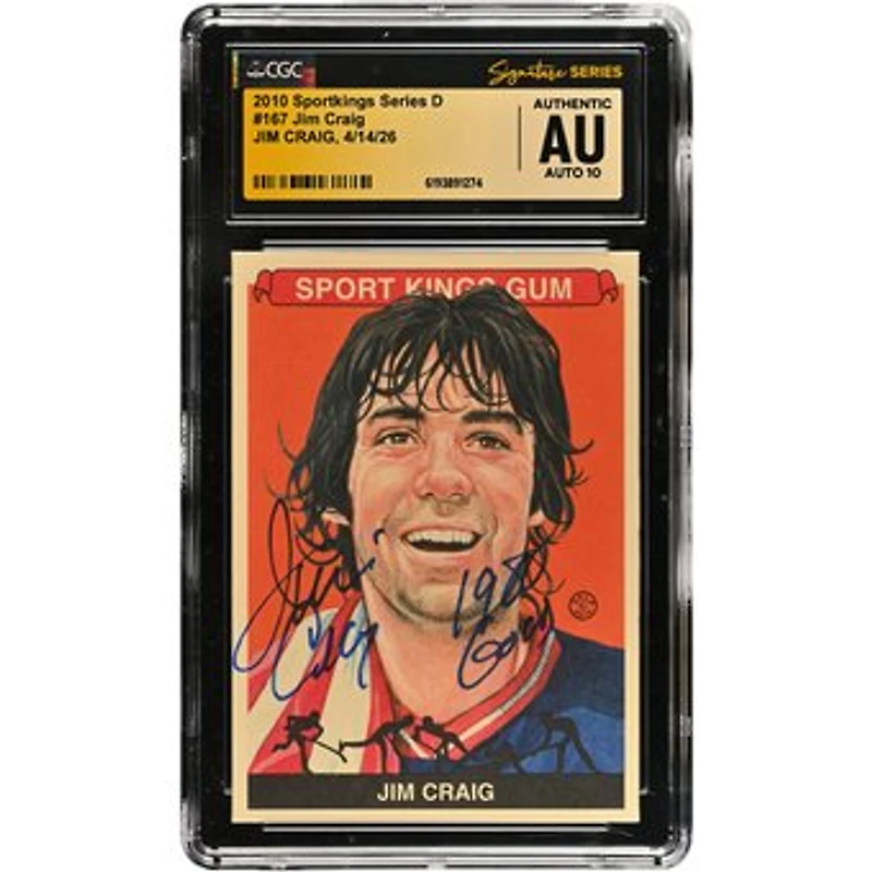 Jim Craig US Hockey Autographed 2010 Sportkings Series D #167 CGC Fanatics Witnessed Authenticated AUTO 10 Card with "1980 Gold" Inscription