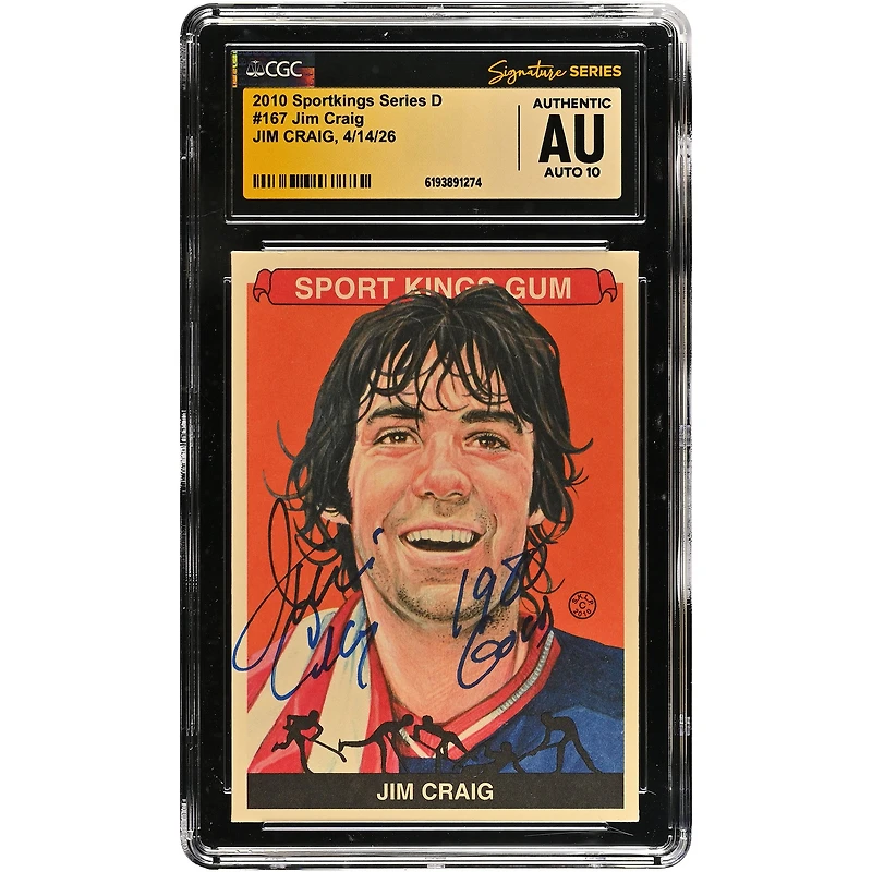 Jim Craig US Hockey Autographed 2010 Sportkings Series D #167 CGC Fanatics Witnessed Authenticated AUTO 10 Card with "1980 Gold" Inscription