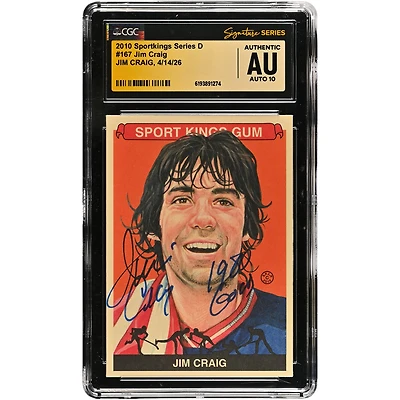 Jim Craig US Hockey Autographed 2010 Sportkings Series D #167 CGC Fanatics Witnessed Authenticated AUTO 10 Card with "1980 Gold" Inscription