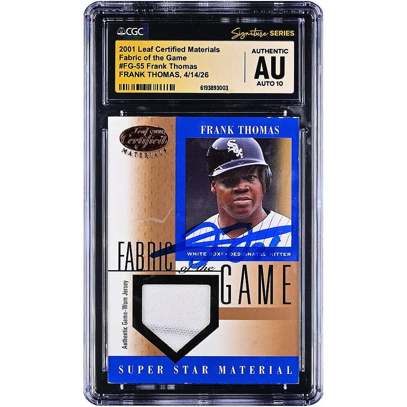 Frank Thomas Chicago White Sox Autographed 2001 Leaf Certified Materials Fabric of the Game Game-Worn Relic #FG-55 CGC Fanatics Witnessed Authenticated AUTO 10 Card