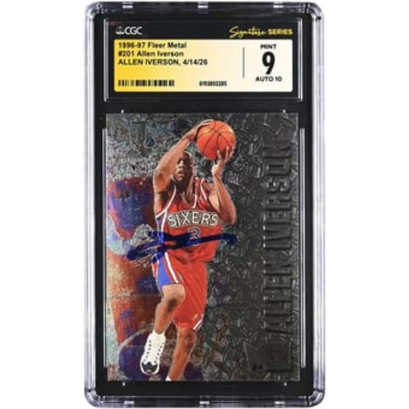 Allen Iverson Philadelphia 76ers Autographed 1996-97 Fleer Metal #201 CGC Fanatics Witnessed Authenticated /10 Rookie Card