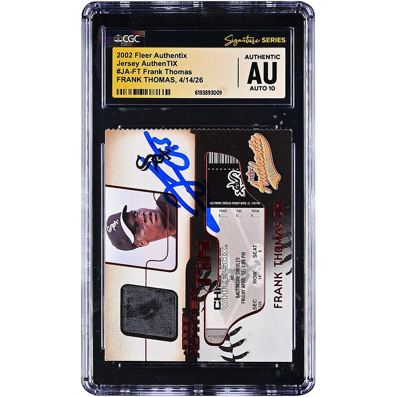 Frank Thomas Chicago White Sox Autographed 2002 Fleer Authentix Jersey AuthenTIX Game-Worn Jersey Relic #JA-FT CGC Fanatics Witnessed Authenticated AUTO 10 Card