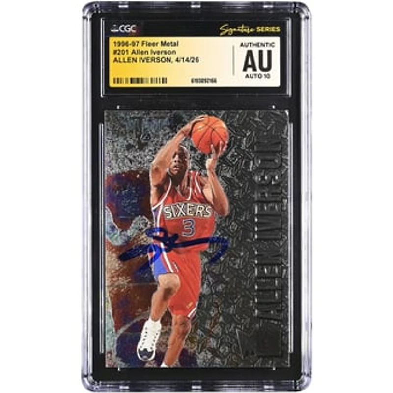 Allen Iverson Philadelphia 76ers Autographed 1996-97 Fleer Metal #201 CGC Fanatics Witnessed Authenticated AUTO 10 Rookie Card