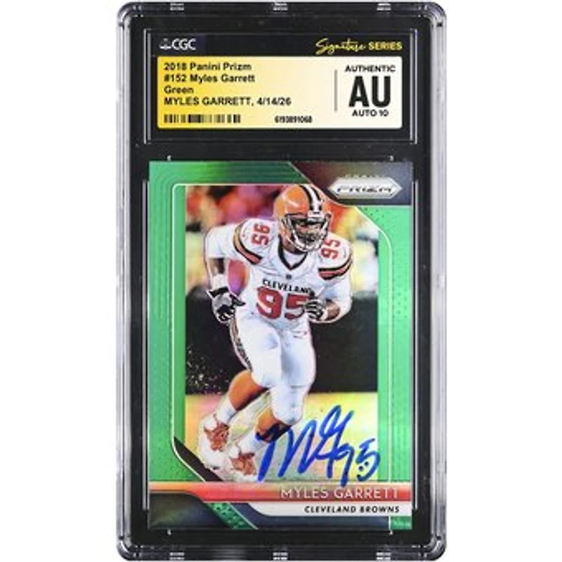 Myles Garrett Cleveland Browns Autographed 2018 Panini Prizm Green #152 CGC Fanatics Witnessed Authenticated AUTO 10 Card