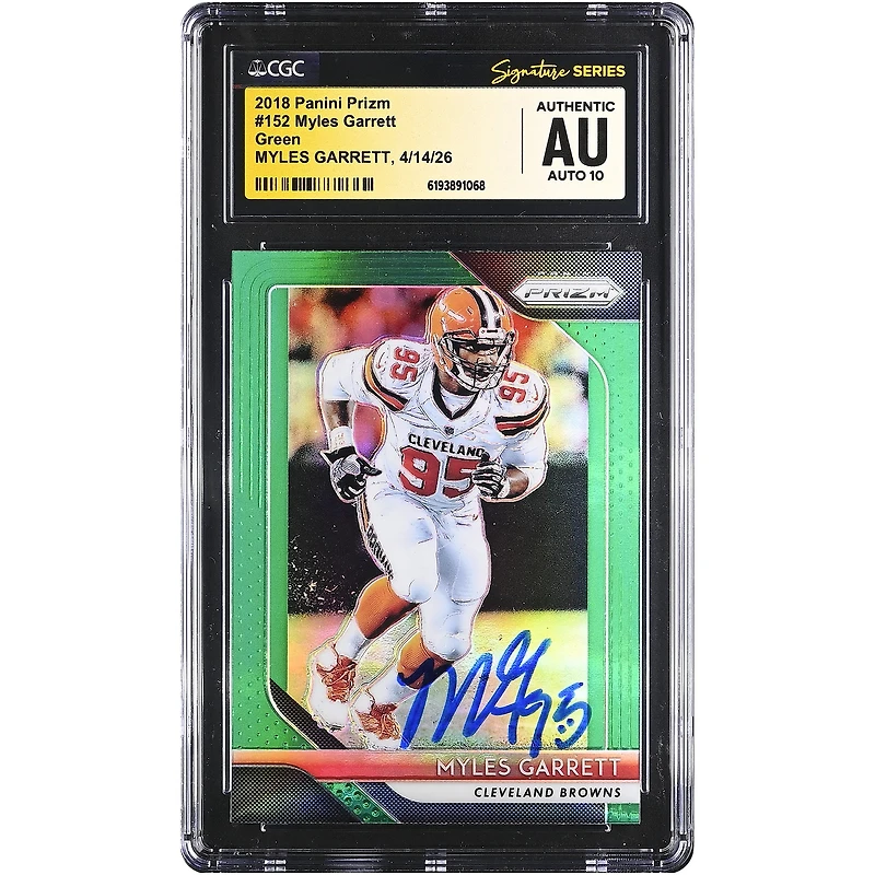 Myles Garrett Cleveland Browns Autographed 2018 Panini Prizm Green #152 CGC Fanatics Witnessed Authenticated AUTO 10 Card