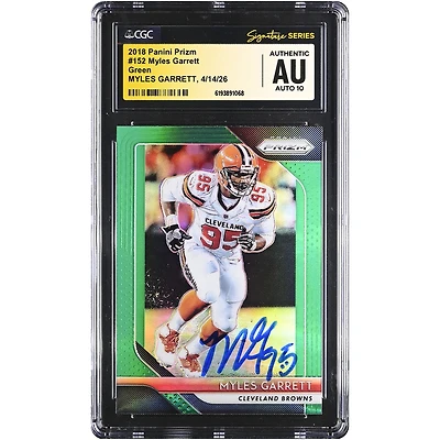 Myles Garrett Cleveland Browns Autographed 2018 Panini Prizm Green #152 CGC Fanatics Witnessed Authenticated AUTO 10 Card