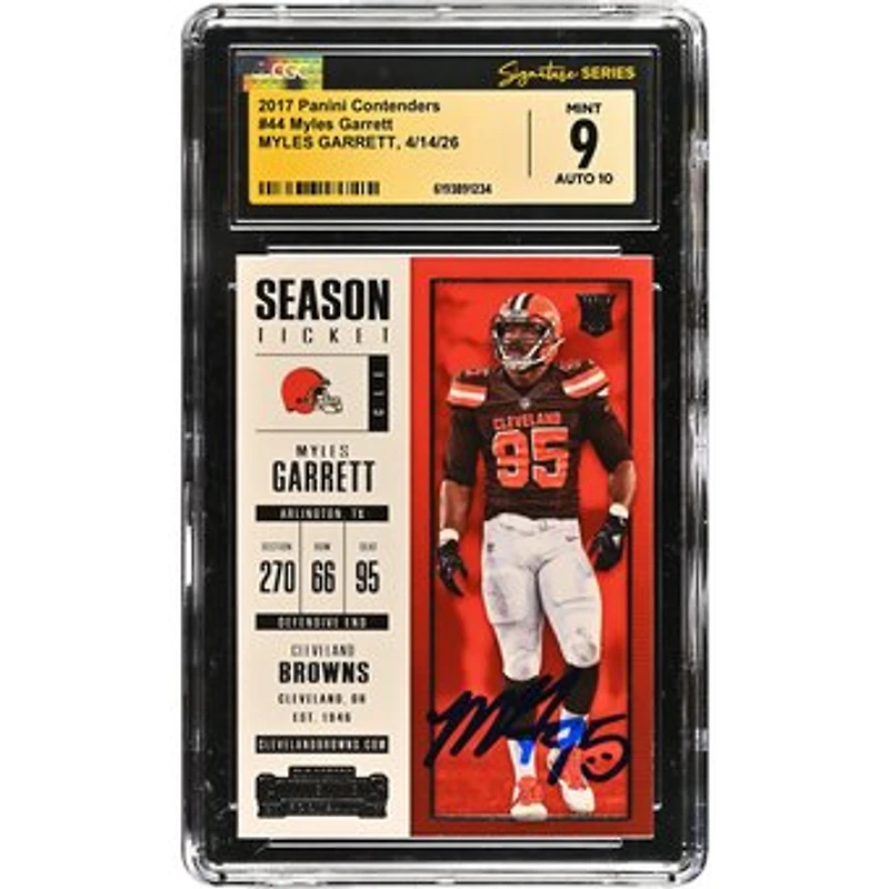 Myles Garrett Cleveland Browns Autographed 2017 Panini Contenders #44 CGC Fanatics Witnessed Authenticated 9/10 Rookie Card