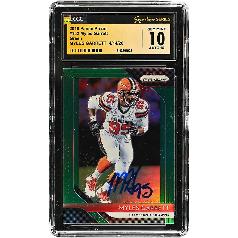 Myles Garrett Cleveland Browns Autographed 2018 Panini Prizm Green #152 CGC Fanatics Witnessed Authenticated 10/10 Card