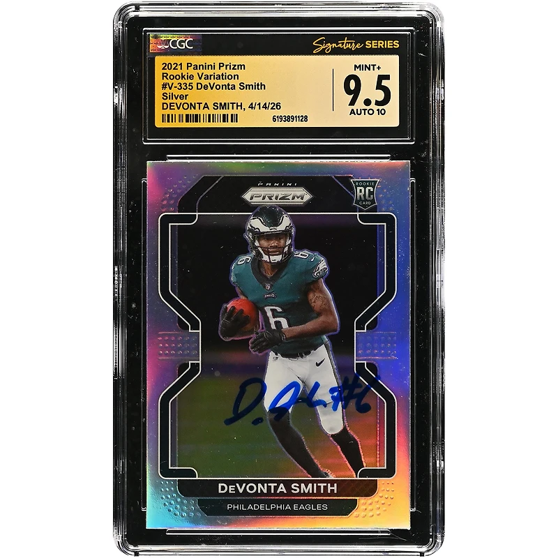DeVonta Smith Philadelphia Eagles Autographed 2021 Panini Prizm Rookie Variation Silver #V-335 CGC Fanatics Witnessed Authenticated 9.5/10 Rookie Card