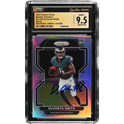 DeVonta Smith Philadelphia Eagles Autographed 2021 Panini Prizm Rookie Variation Silver #V-335 CGC Fanatics Witnessed Authenticated 9.5/10 Rookie Card