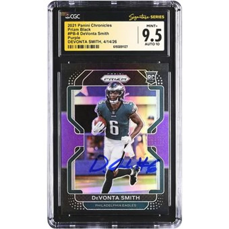 DeVonta Smith Philadelphia Eagles Autographed 2021 Panini Chronicles Prizm Black Purple #PB-8 #/199 CGC Fanatics Witnessed Authenticated 9.5/10 Rookie Card