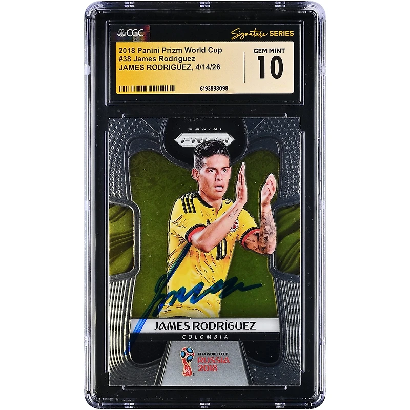 James Rodríguez Colombia National Team Autographed 2018 Panini Prizm World Cup #38 CGC Fanatics Witnessed Authenticated GEM MINT 10 Card