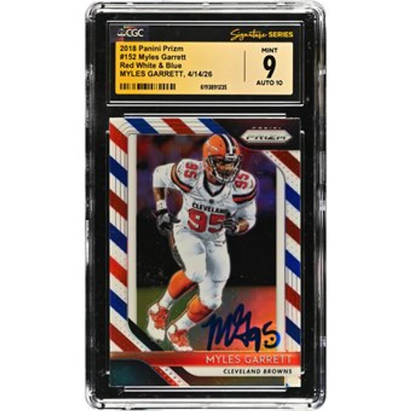 Myles Garrett Cleveland Browns Autographed 2018 Panini Prizm Red White & Blue #152 CGC Fanatics Witnessed Authenticated 9/10 Card
