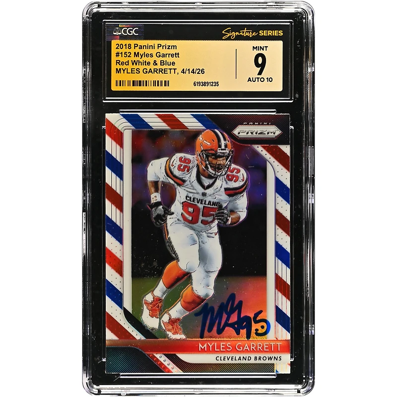 Myles Garrett Cleveland Browns Autographed 2018 Panini Prizm Red White & Blue #152 CGC Fanatics Witnessed Authenticated 9/10 Card