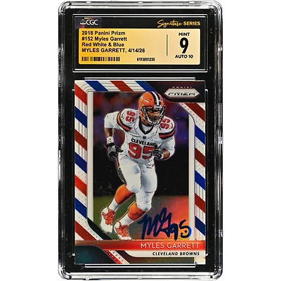 Myles Garrett Cleveland Browns Autographed 2018 Panini Prizm Red White & Blue #152 CGC Fanatics Witnessed Authenticated 9/10 Card