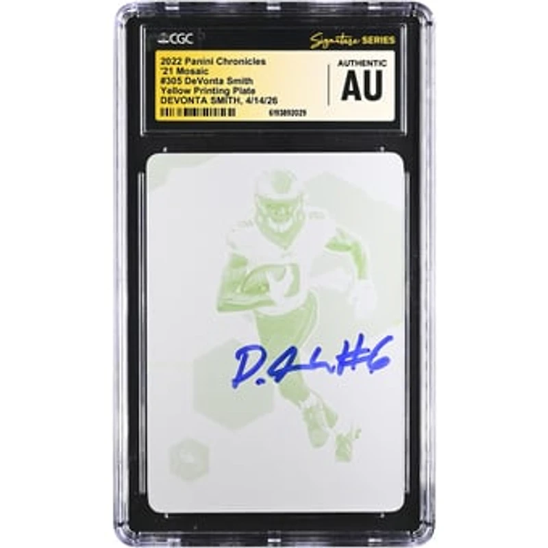 DeVonta Smith Philadelphia Eagles Autographed 2022 Panini Chronicles Yellow Printing Plate #305 #1/1 CGC Fanatics Witnessed Authenticated Card