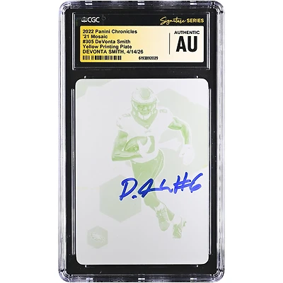 DeVonta Smith Philadelphia Eagles Autographed 2022 Panini Chronicles Yellow Printing Plate #305 #1/1 CGC Fanatics Witnessed Authenticated Card