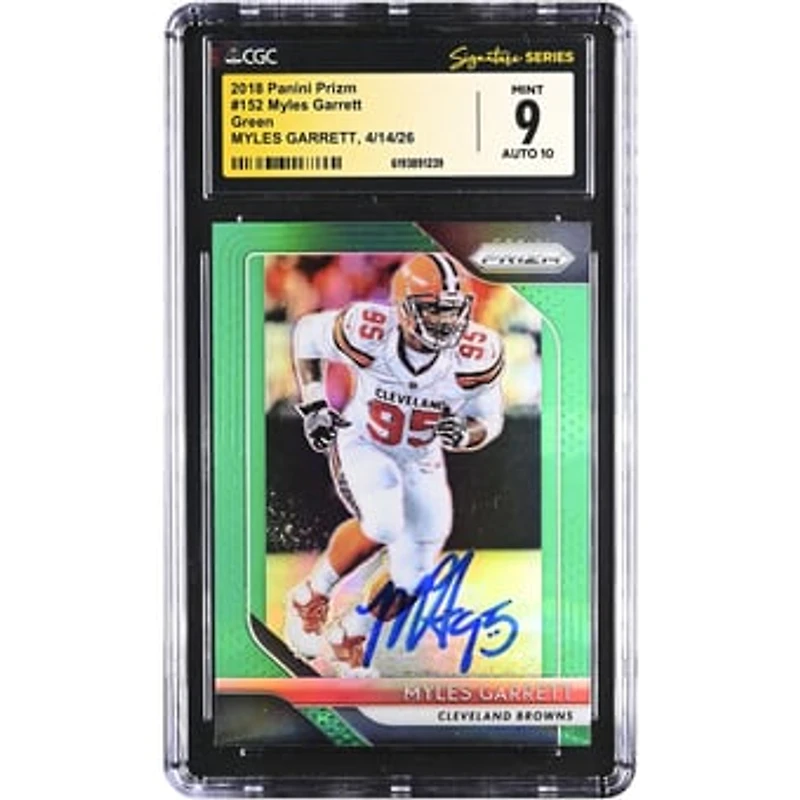 Myles Garrett Cleveland Browns Autographed 2018 Panini Prizm Green #152 CGC Fanatics Witnessed Authenticated 9/10 Card