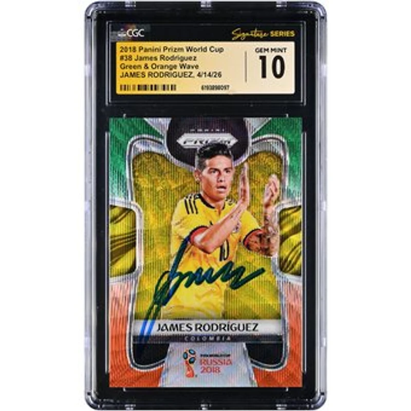 James Rodríguez Colombia National Team Autographed 2018 Panini Prizm World Cup Green & Orange Wave #38 CGC Fanatics Witnessed Authenticated GEM MINT 10 Card