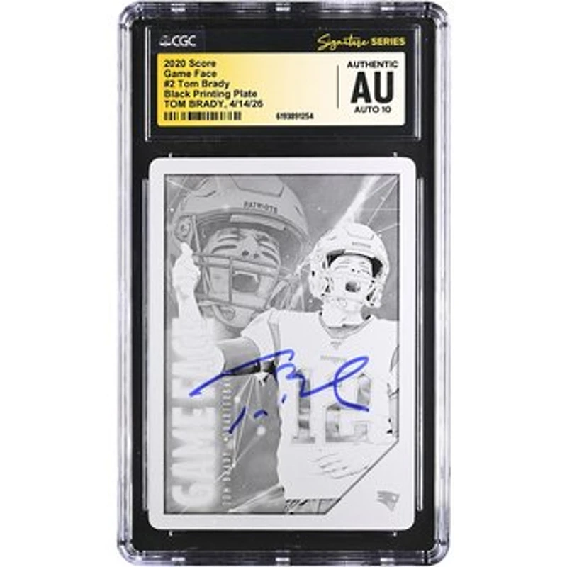 Tom Brady New England Patriots Autographed 2020 Score Black Printing Plate #2 #1/1 CGC Fanatics Witnessed Authenticated AUTO 10 Card