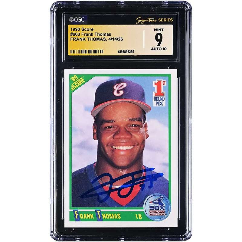 Frank Thomas Chicago White Sox Autographed 1990 Score #663 CGC Fanatics Witnessed Authenticated /10 Rookie Card