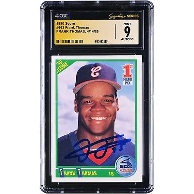 Frank Thomas Chicago White Sox Autographed 1990 Score #663 CGC Fanatics Witnessed Authenticated /10 Rookie Card