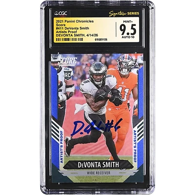 DeVonta Smith Philadelphia Eagles Autographed 2021 Panini Chronicles Score Artists Proof #411 #/35 CGC Fanatics Witnessed Authenticated 9.5/10 Rookie Card