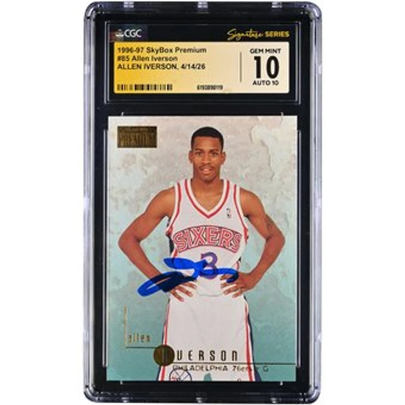 Allen Iverson Philadelphia 76ers Autographed 1996-97 SkyBox Premium #85 CGC Fanatics Witnessed Authenticated 10/10 Rookie Card